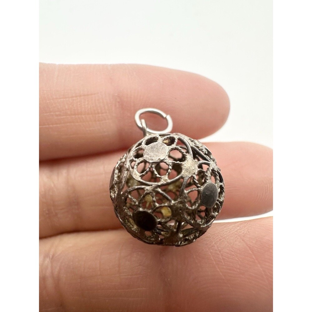 Vintage Sterling Silver 3d Filigree Ball Charm For Charm Bracelet